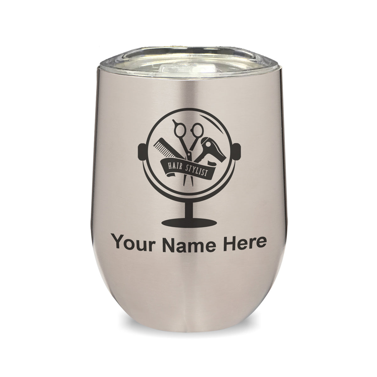 LaserGram Double Wall Stainless Steel Wine Glass, Hair Stylist, Personalized Engraving Included