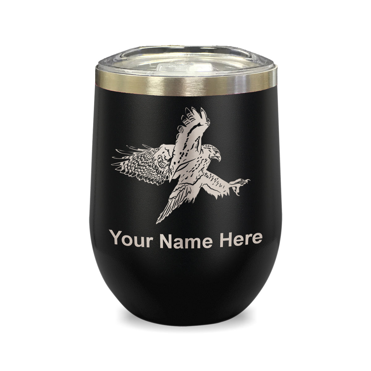 LaserGram Double Wall Stainless Steel Wine Glass, Hawk, Personalized Engraving Included