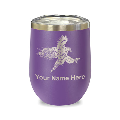 LaserGram Double Wall Stainless Steel Wine Glass, Hawk, Personalized Engraving Included