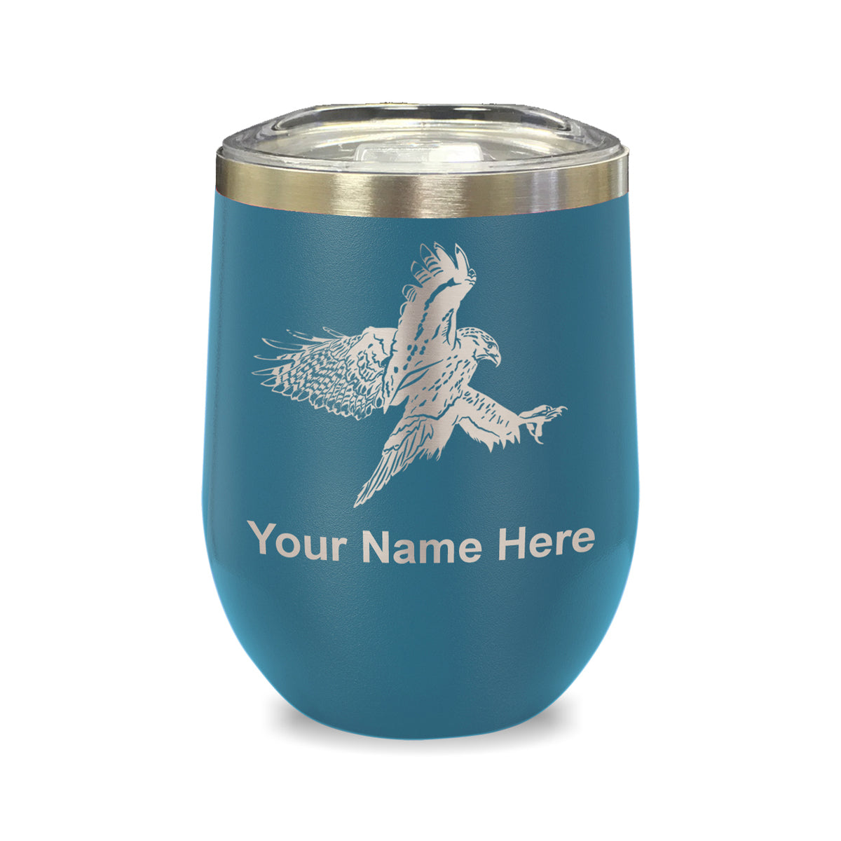 LaserGram Double Wall Stainless Steel Wine Glass, Hawk, Personalized Engraving Included