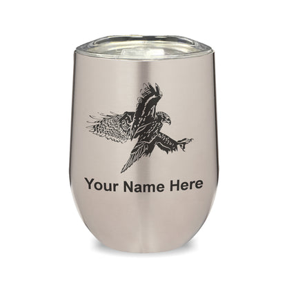 LaserGram Double Wall Stainless Steel Wine Glass, Hawk, Personalized Engraving Included