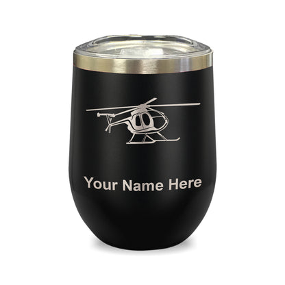 LaserGram Double Wall Stainless Steel Wine Glass, Helicopter 1, Personalized Engraving Included