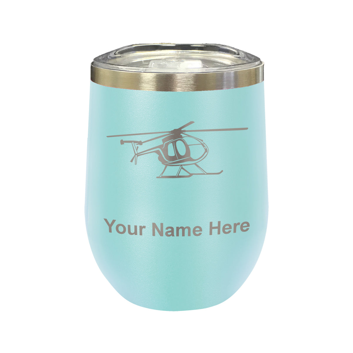 LaserGram Double Wall Stainless Steel Wine Glass, Helicopter 1, Personalized Engraving Included