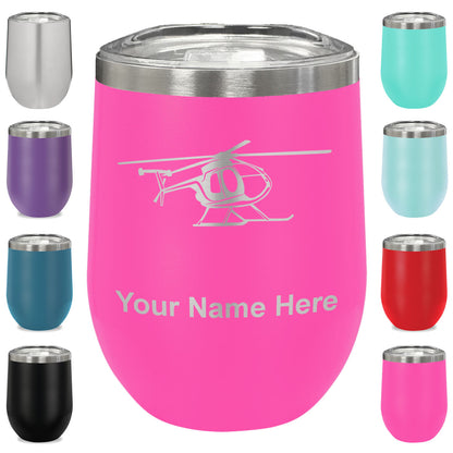 LaserGram Double Wall Stainless Steel Wine Glass, Helicopter 1, Personalized Engraving Included