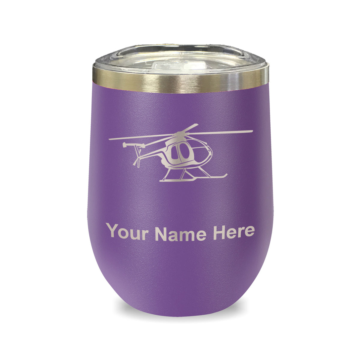 LaserGram Double Wall Stainless Steel Wine Glass, Helicopter 1, Personalized Engraving Included