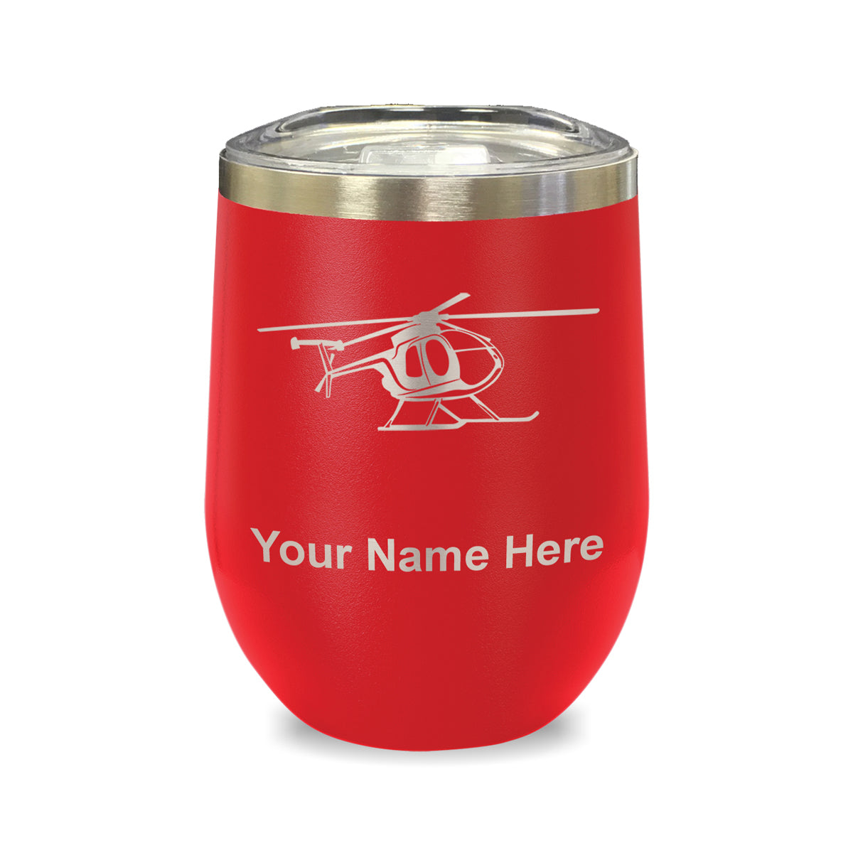 LaserGram Double Wall Stainless Steel Wine Glass, Helicopter 1, Personalized Engraving Included