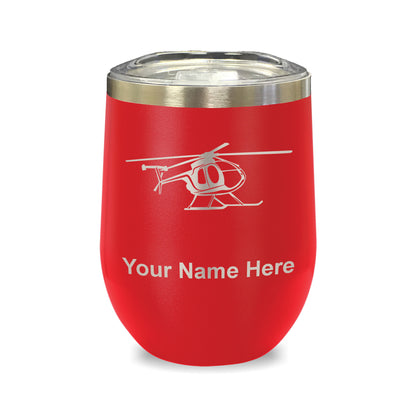 LaserGram Double Wall Stainless Steel Wine Glass, Helicopter 1, Personalized Engraving Included