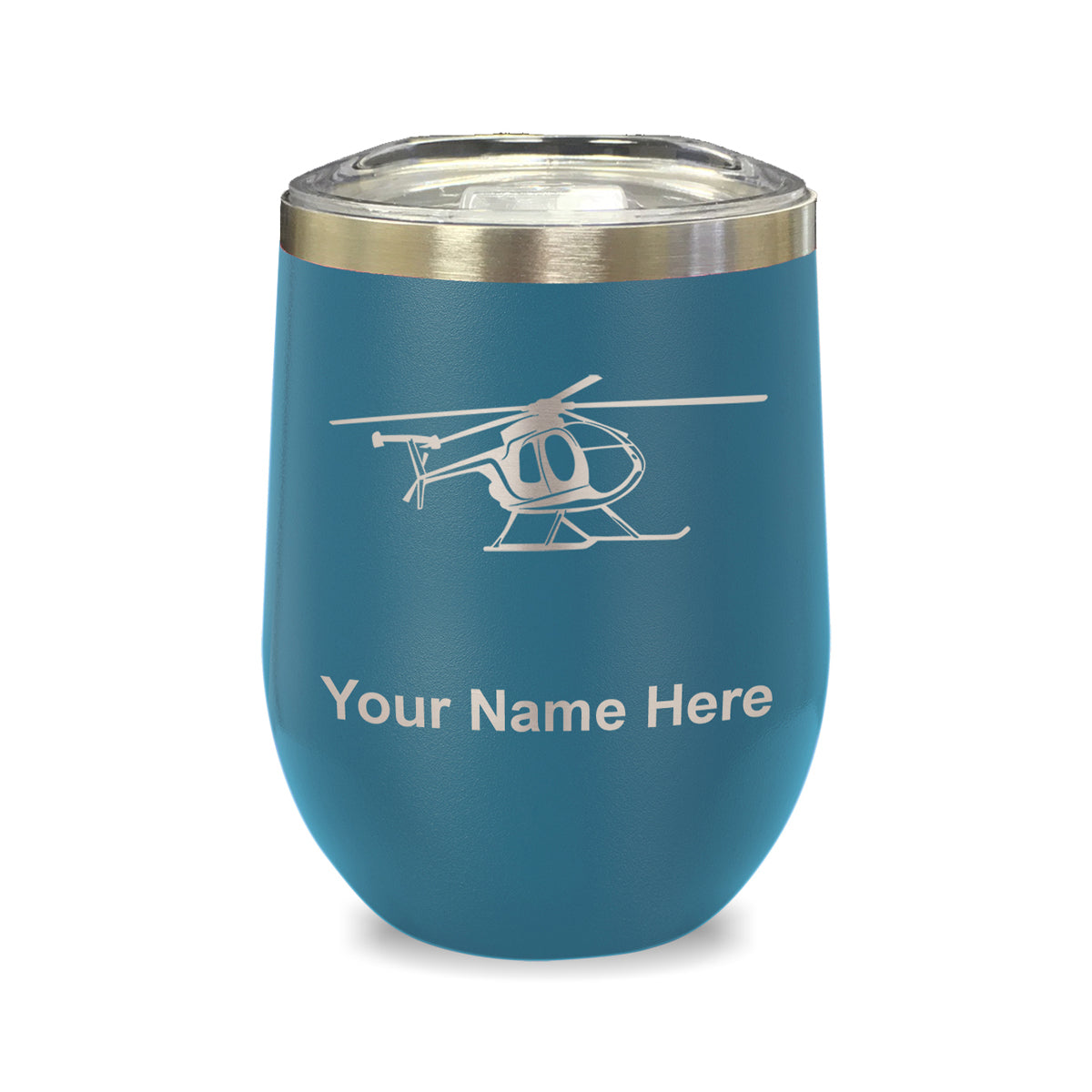 LaserGram Double Wall Stainless Steel Wine Glass, Helicopter 1, Personalized Engraving Included