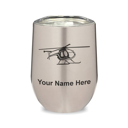 LaserGram Double Wall Stainless Steel Wine Glass, Helicopter 1, Personalized Engraving Included