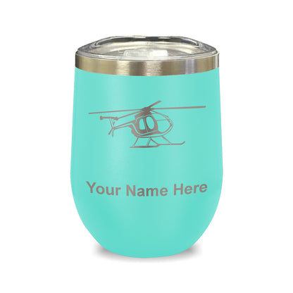 LaserGram Double Wall Stainless Steel Wine Glass, Helicopter 1, Personalized Engraving Included