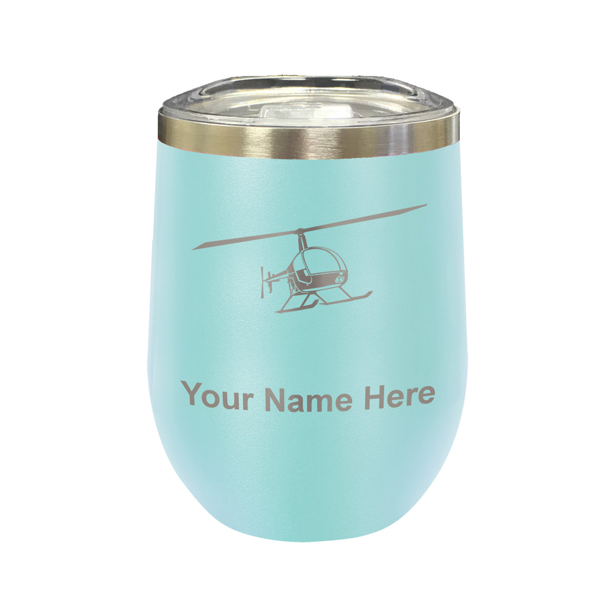 LaserGram Double Wall Stainless Steel Wine Glass, Helicopter 2, Personalized Engraving Included