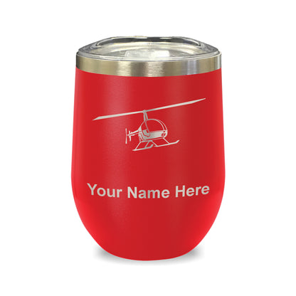 LaserGram Double Wall Stainless Steel Wine Glass, Helicopter 2, Personalized Engraving Included