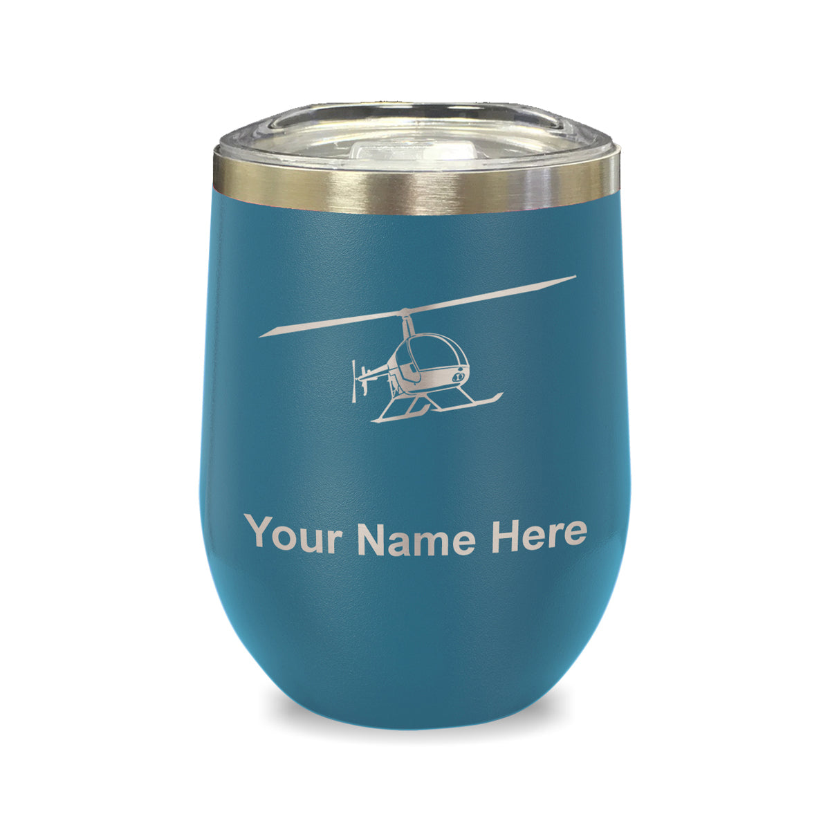 LaserGram Double Wall Stainless Steel Wine Glass, Helicopter 2, Personalized Engraving Included