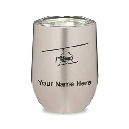 LaserGram Double Wall Stainless Steel Wine Glass, Helicopter 2, Personalized Engraving Included