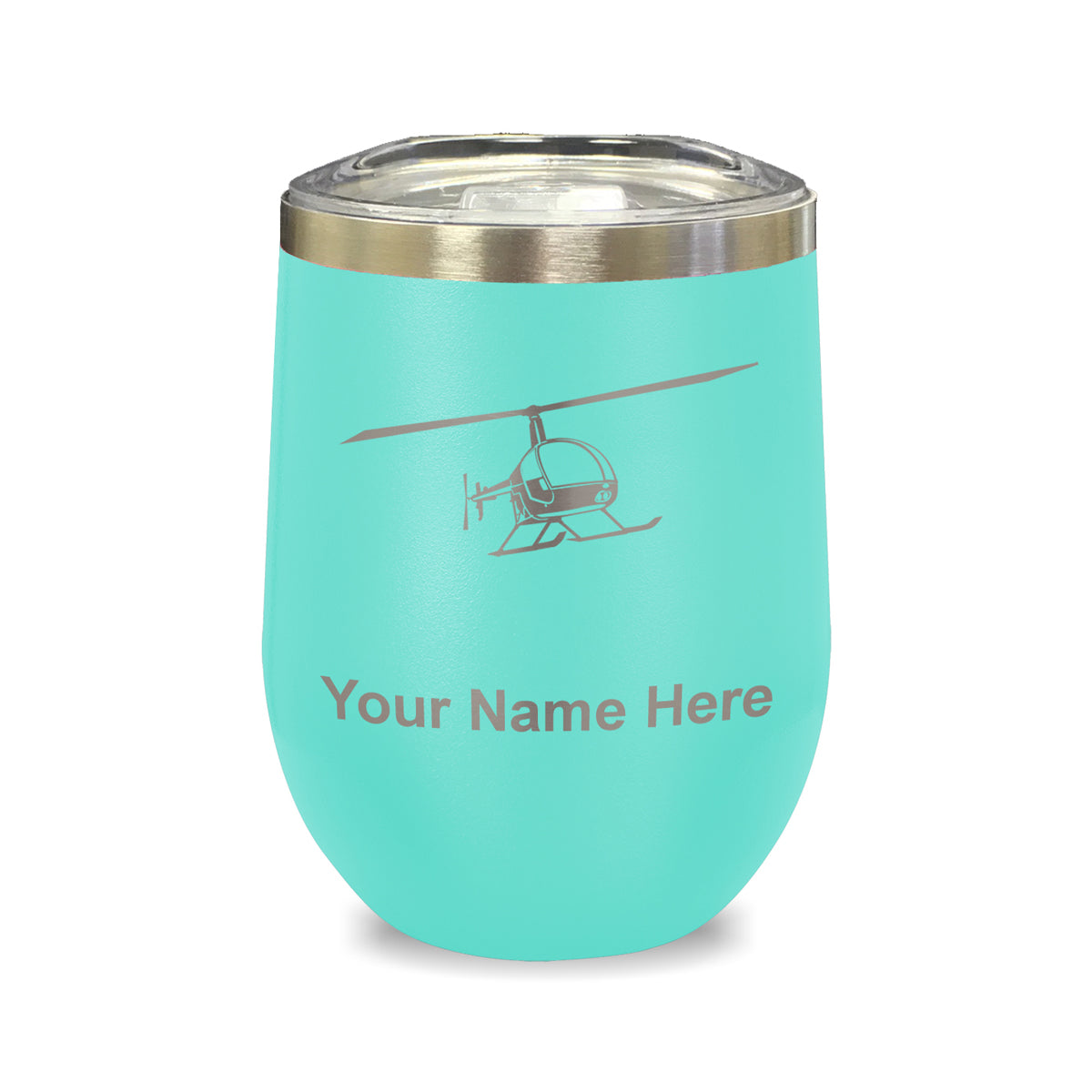 LaserGram Double Wall Stainless Steel Wine Glass, Helicopter 2, Personalized Engraving Included