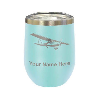 LaserGram Double Wall Stainless Steel Wine Glass, High Wing Airplane, Personalized Engraving Included