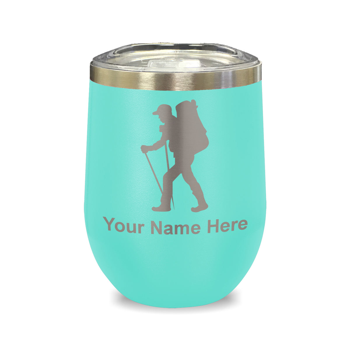 LaserGram Double Wall Stainless Steel Wine Glass, Hiker Man, Personalized Engraving Included