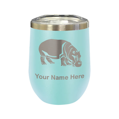 LaserGram Double Wall Stainless Steel Wine Glass, Hippopotamus, Personalized Engraving Included