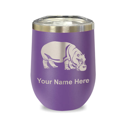 LaserGram Double Wall Stainless Steel Wine Glass, Hippopotamus, Personalized Engraving Included