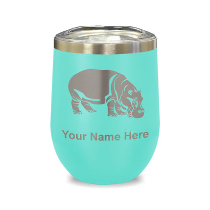 LaserGram Double Wall Stainless Steel Wine Glass, Hippopotamus, Personalized Engraving Included