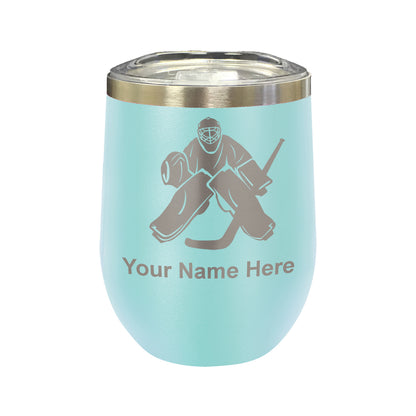 LaserGram Double Wall Stainless Steel Wine Glass, Hockey Goalie, Personalized Engraving Included