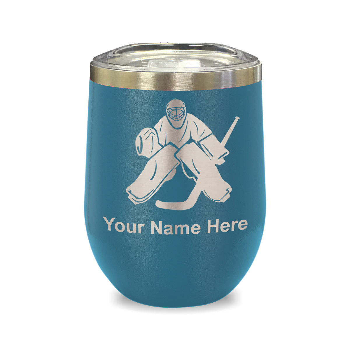 LaserGram Double Wall Stainless Steel Wine Glass, Hockey Goalie, Personalized Engraving Included