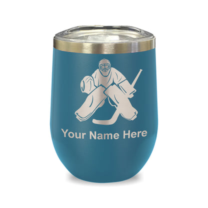 LaserGram Double Wall Stainless Steel Wine Glass, Hockey Goalie, Personalized Engraving Included