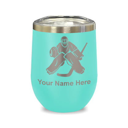 LaserGram Double Wall Stainless Steel Wine Glass, Hockey Goalie, Personalized Engraving Included