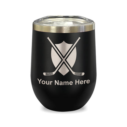 LaserGram Double Wall Stainless Steel Wine Glass, Hockey Sticks, Personalized Engraving Included