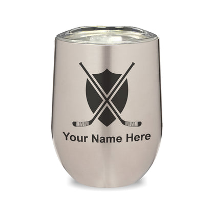 LaserGram Double Wall Stainless Steel Wine Glass, Hockey Sticks, Personalized Engraving Included