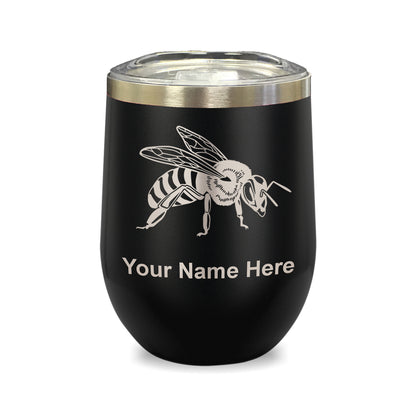 LaserGram Double Wall Stainless Steel Wine Glass, Honey Bee, Personalized Engraving Included