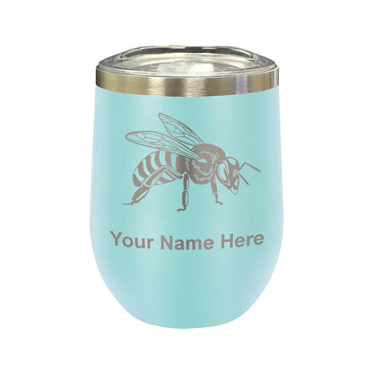 LaserGram Double Wall Stainless Steel Wine Glass, Honey Bee, Personalized Engraving Included