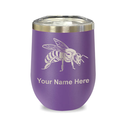 LaserGram Double Wall Stainless Steel Wine Glass, Honey Bee, Personalized Engraving Included