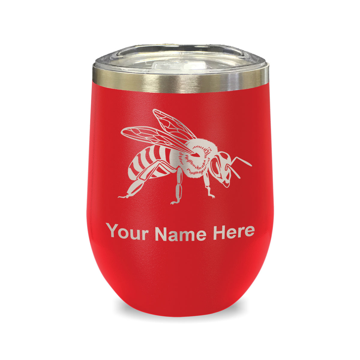 LaserGram Double Wall Stainless Steel Wine Glass, Honey Bee, Personalized Engraving Included