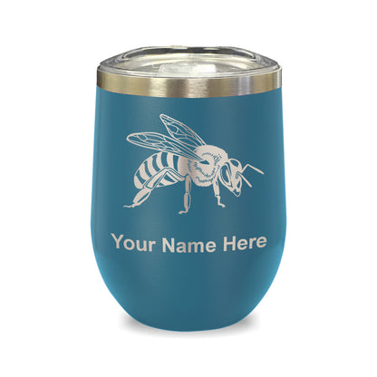 LaserGram Double Wall Stainless Steel Wine Glass, Honey Bee, Personalized Engraving Included