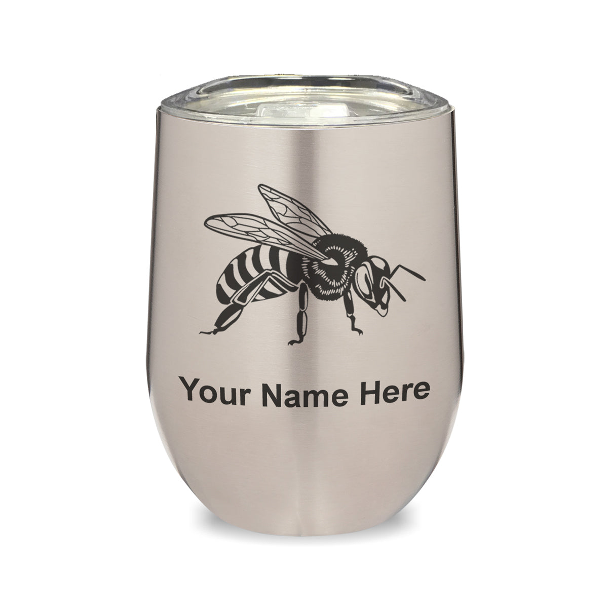 LaserGram Double Wall Stainless Steel Wine Glass, Honey Bee, Personalized Engraving Included