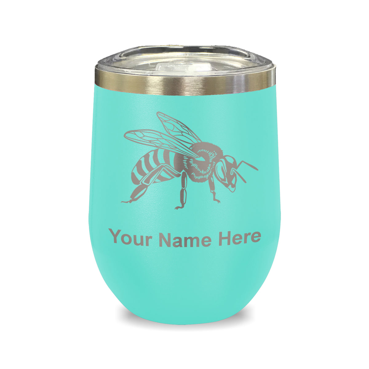 LaserGram Double Wall Stainless Steel Wine Glass, Honey Bee, Personalized Engraving Included