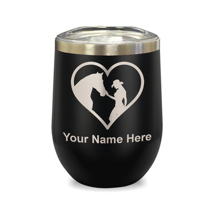 LaserGram Double Wall Stainless Steel Wine Glass, Horse Cowgirl Heart, Personalized Engraving Included