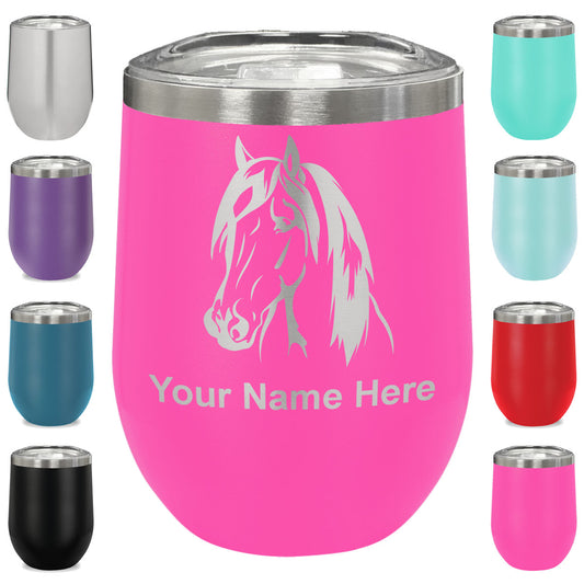 LaserGram Double Wall Stainless Steel Wine Glass, Horse Head 1, Personalized Engraving Included