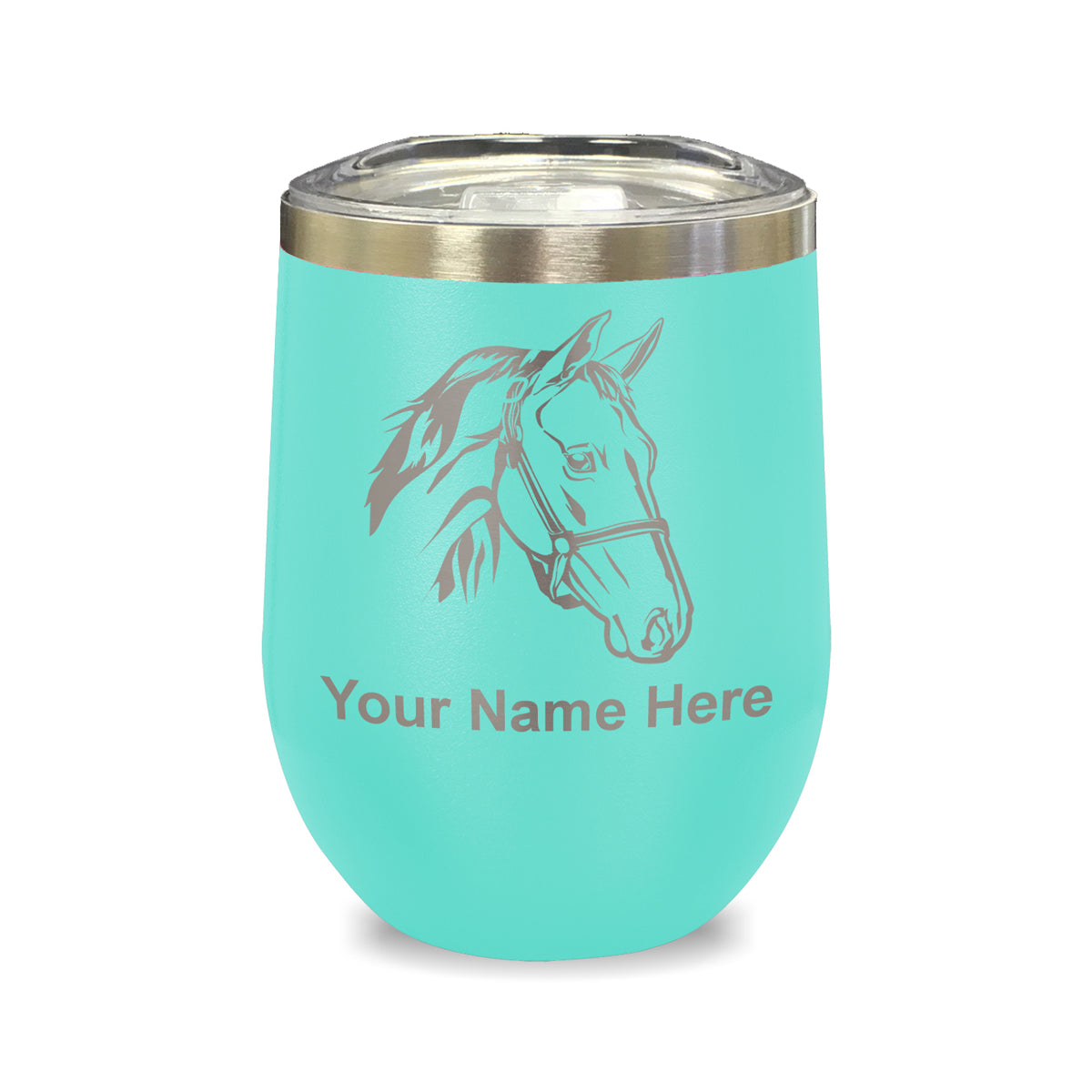 LaserGram Double Wall Stainless Steel Wine Glass, Horse Head 2, Personalized Engraving Included