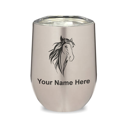 LaserGram Double Wall Stainless Steel Wine Glass, Horse Head 3, Personalized Engraving Included