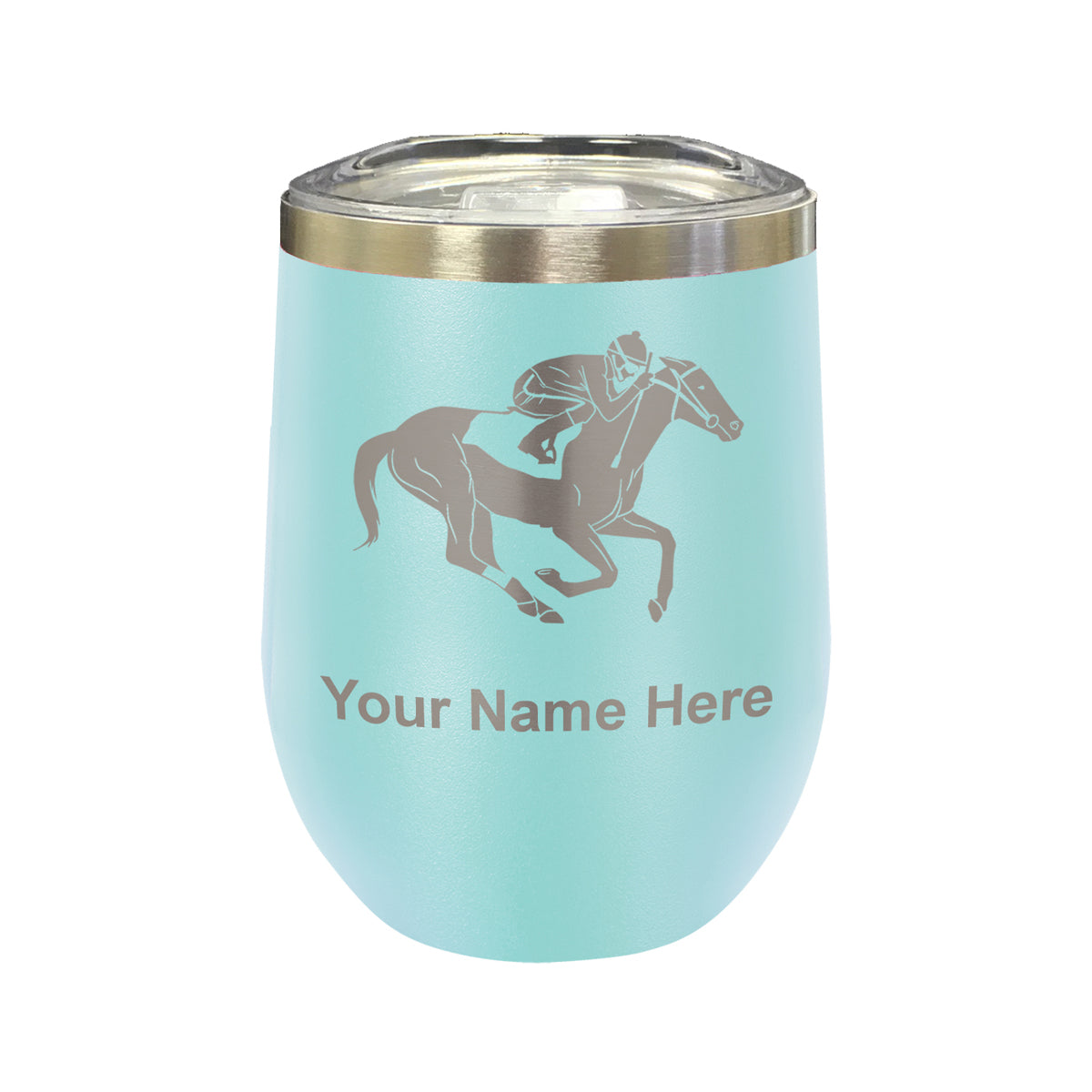 LaserGram Double Wall Stainless Steel Wine Glass, Horse Racing, Personalized Engraving Included