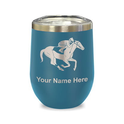 LaserGram Double Wall Stainless Steel Wine Glass, Horse Racing, Personalized Engraving Included