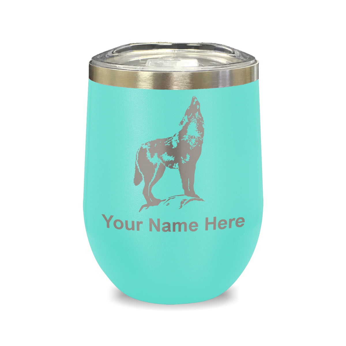 LaserGram Double Wall Stainless Steel Wine Glass, Howling Wolf, Personalized Engraving Included