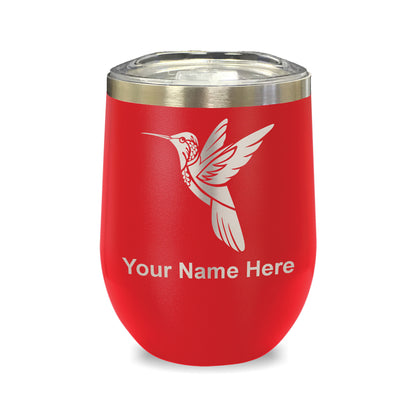 LaserGram Double Wall Stainless Steel Wine Glass, Hummingbird, Personalized Engraving Included