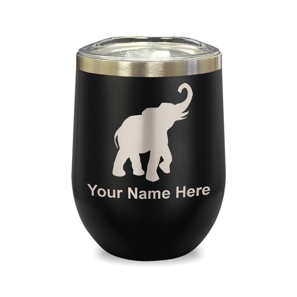 LaserGram Double Wall Stainless Steel Wine Glass, Indian Elephant, Personalized Engraving Included