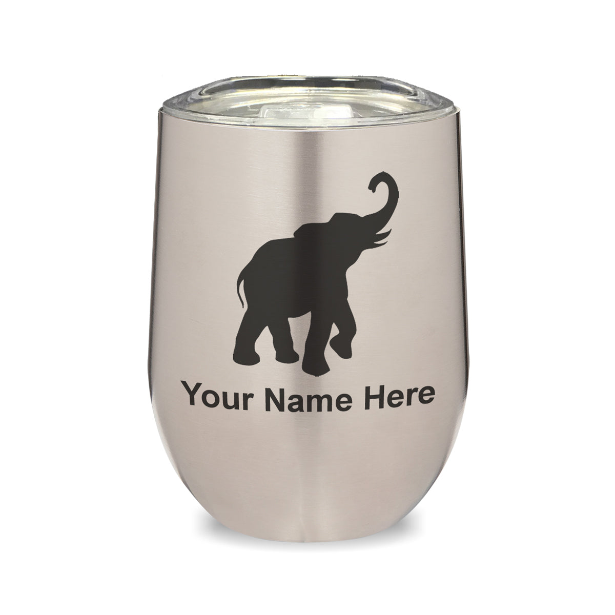 LaserGram Double Wall Stainless Steel Wine Glass, Indian Elephant, Personalized Engraving Included