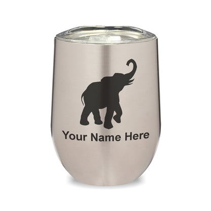 LaserGram Double Wall Stainless Steel Wine Glass, Indian Elephant, Personalized Engraving Included