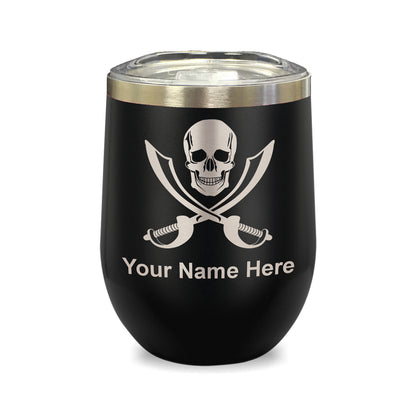 LaserGram Double Wall Stainless Steel Wine Glass, Jolly Roger, Personalized Engraving Included