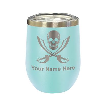 LaserGram Double Wall Stainless Steel Wine Glass, Jolly Roger, Personalized Engraving Included